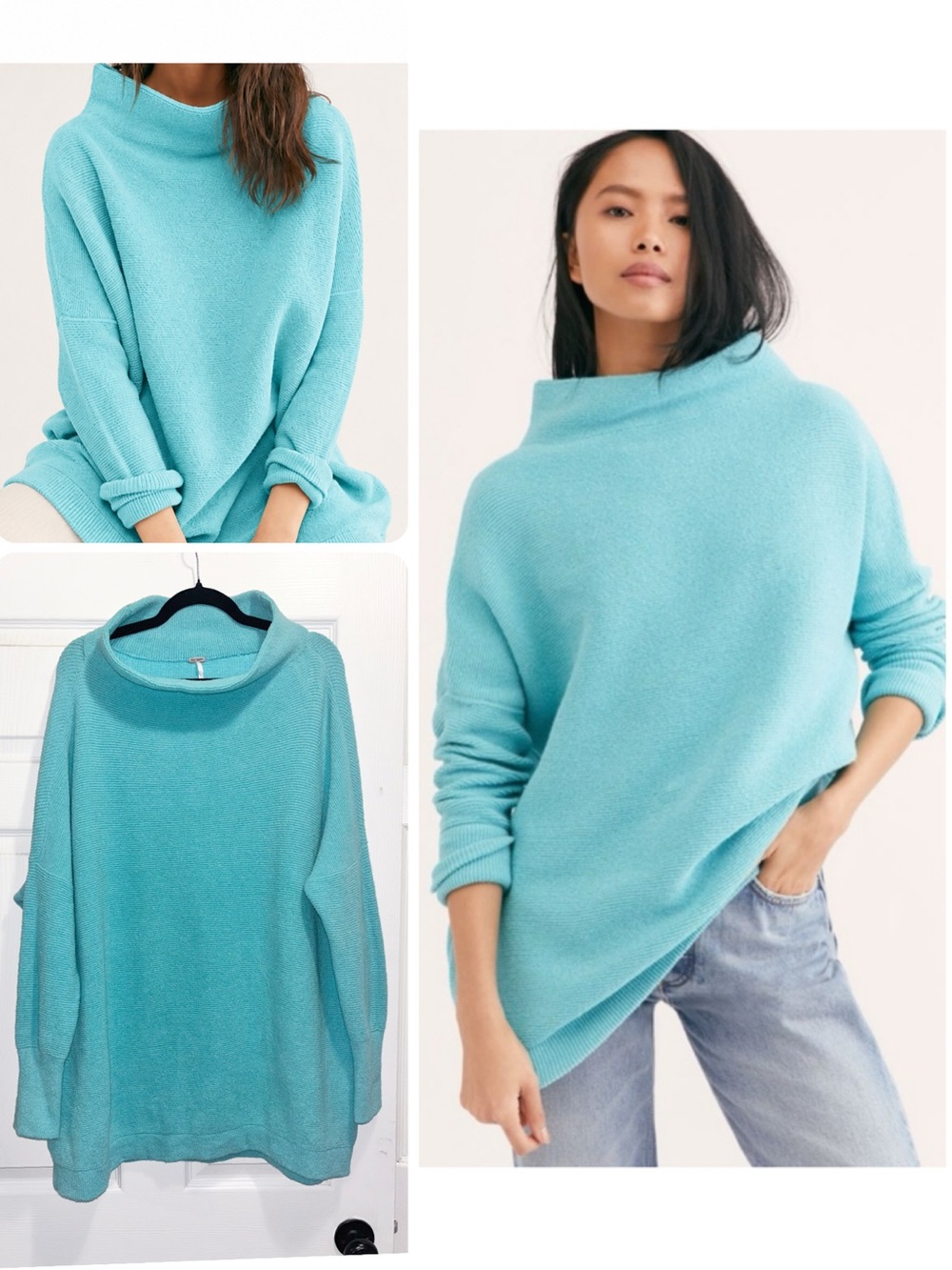 Free People Ottoman Slouchy Tunic Sweater Blue Size Medium
